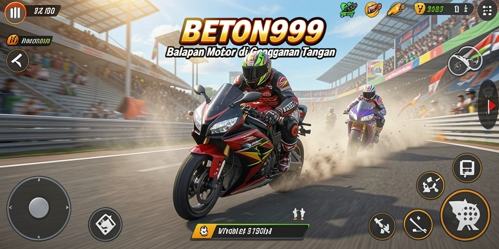 Tampilan gameplay seru di BETON999 dengan balapan motor yang menegangkan.