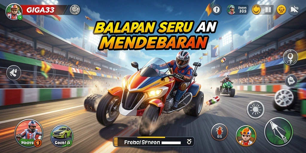 Screenshot gameplay GIGA33 yang menampilkan aksi balapan seru.