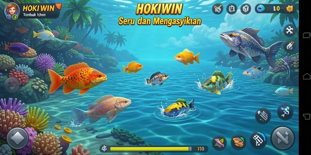 Tangkapan layar HOKIWIN menampilkan aksi seru dalam permainan Tembak Ikan.