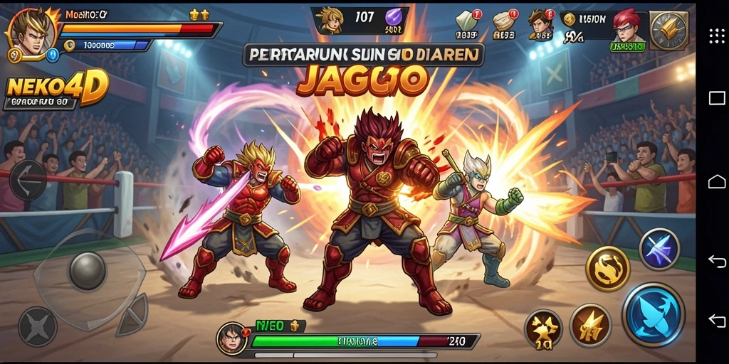 Tampilan pertarungan epik di NEKO4D dengan karakter beragam.