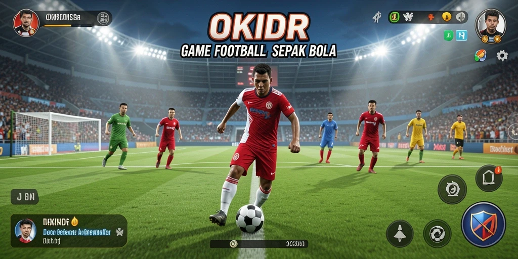 Tampilan gameplay menarik di OKIDR, menunjukkan aksi sepak bola yang mendebarkan.