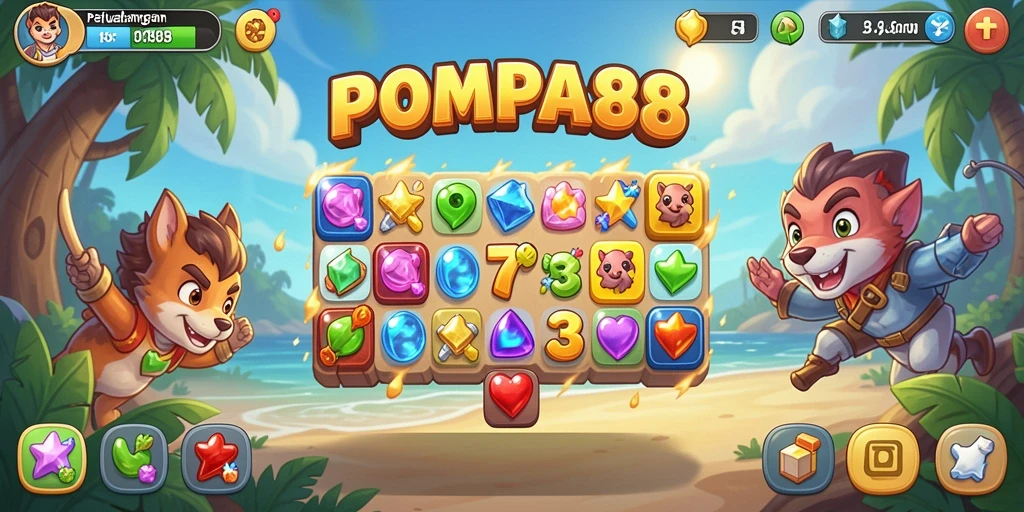 Tampilan seru dari gameplay POMPA88 yang penuh warna.