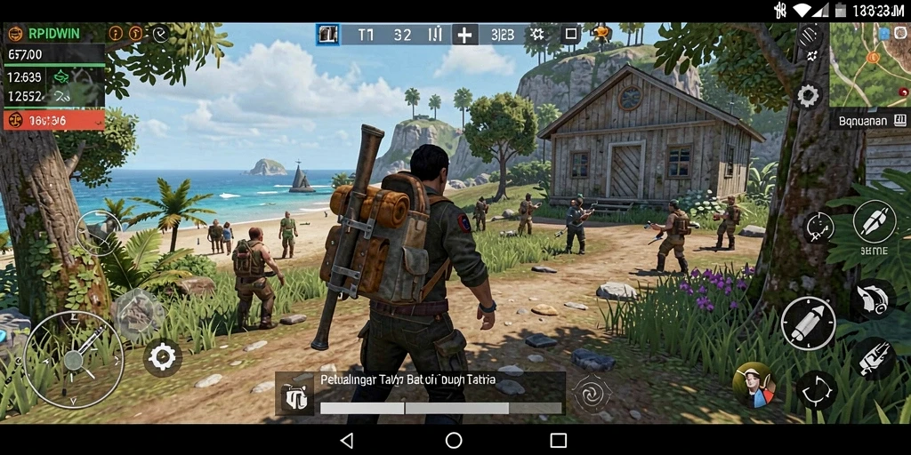 Tampilan gameplay RPIDWIN di dunia terbuka yang luas dan indah.